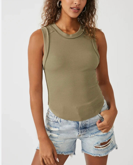 Free People Kate Green Ribbed Tank - Small
