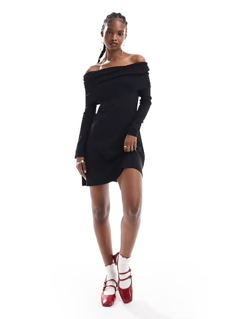 Asos Design Black Asymmetric LS Dress - 8