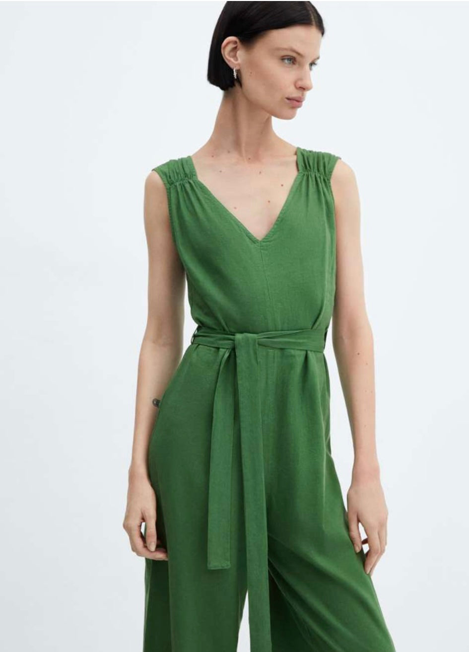 MNG Green Linen Jumpsuit - XS