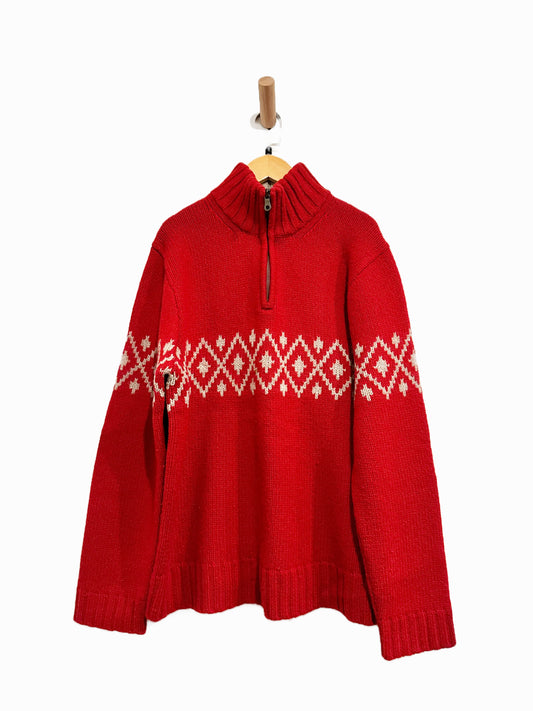 Gap Red Argyle Quarter Zip Sweater - Small