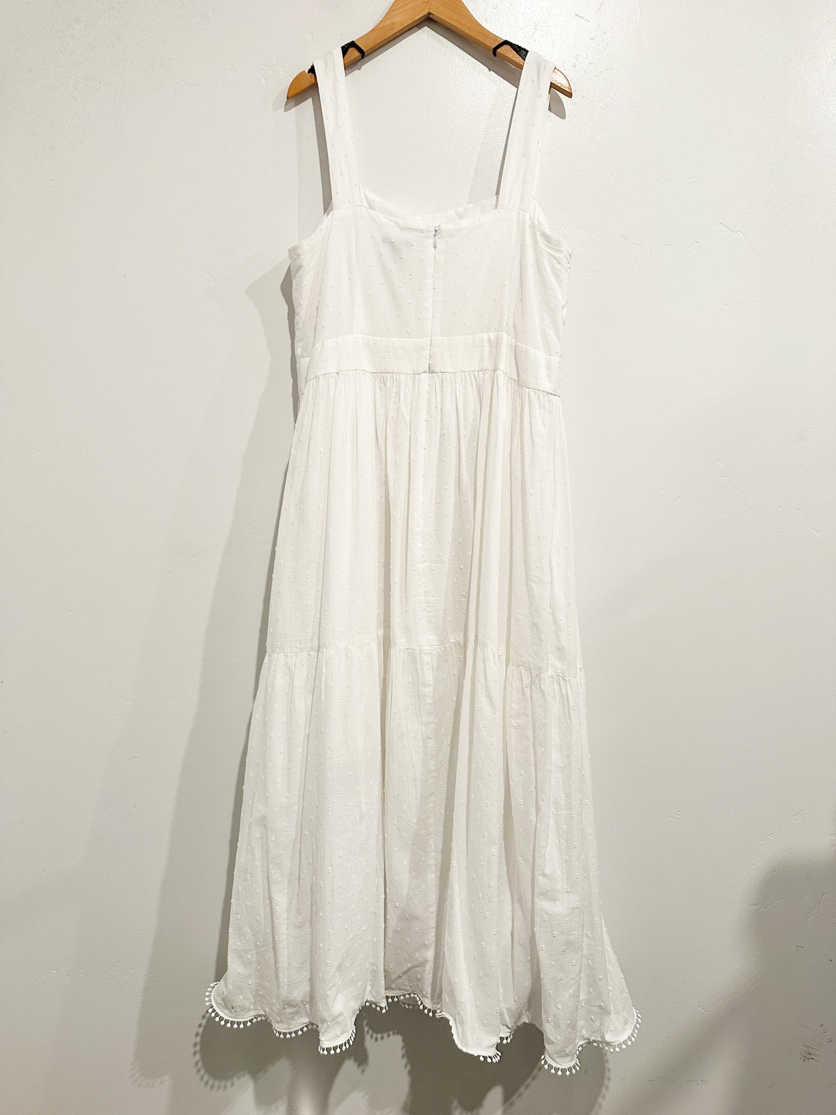 Ann Taylor White Swiss Dot Midi Dress - 10