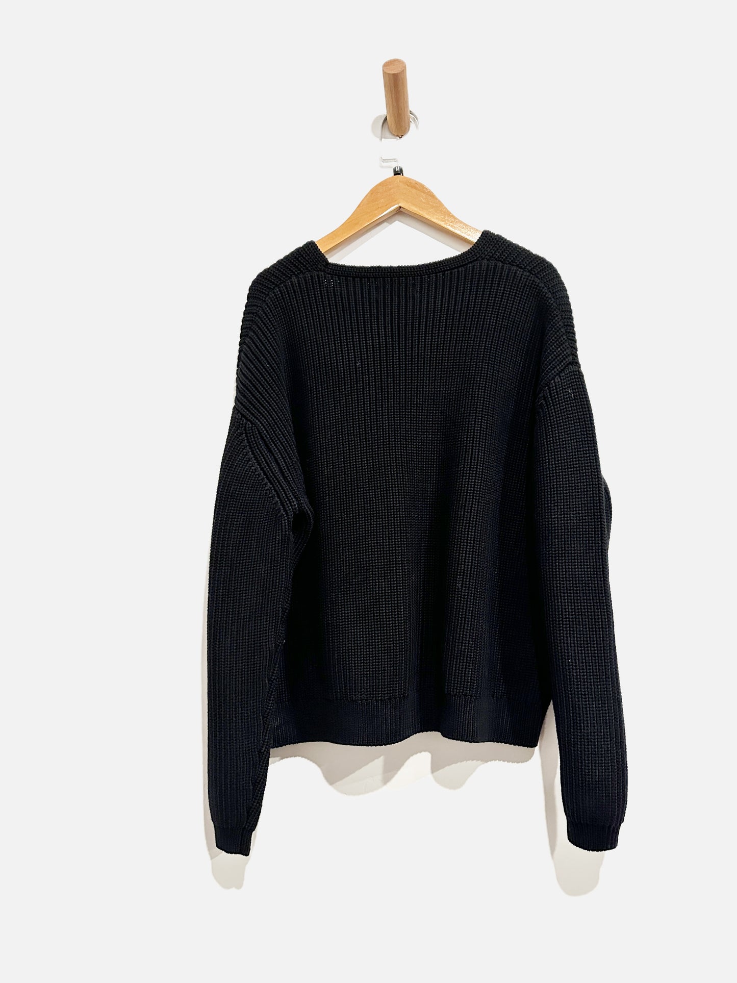 Quince Black Fisherman V-Neck Sweater - Medium