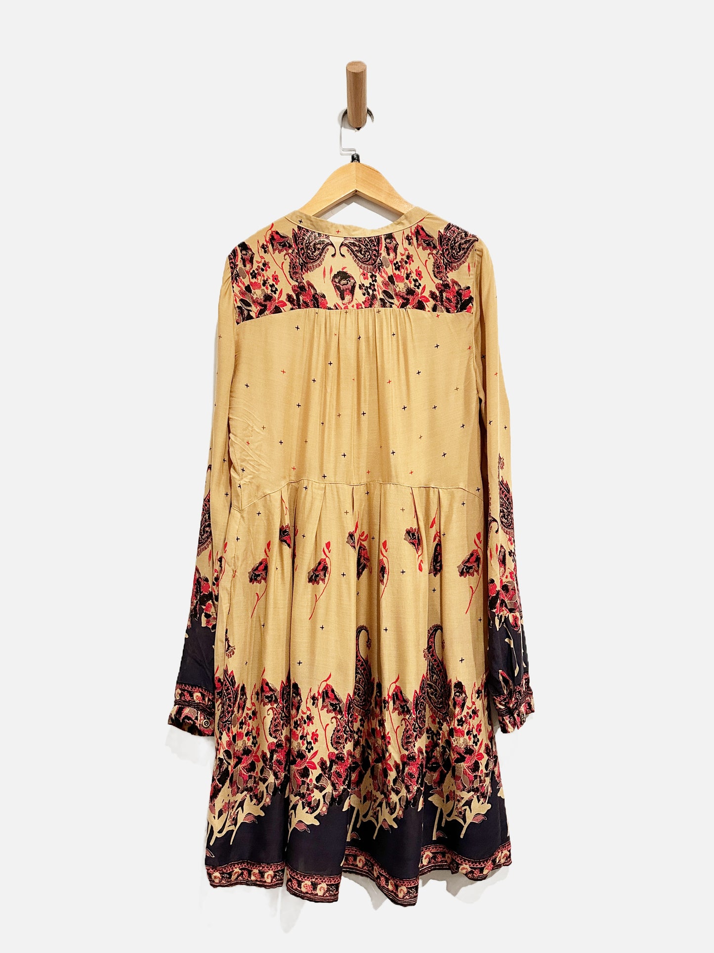 Free People Sierra Valley Tan & Pink Paisley Dress - Small