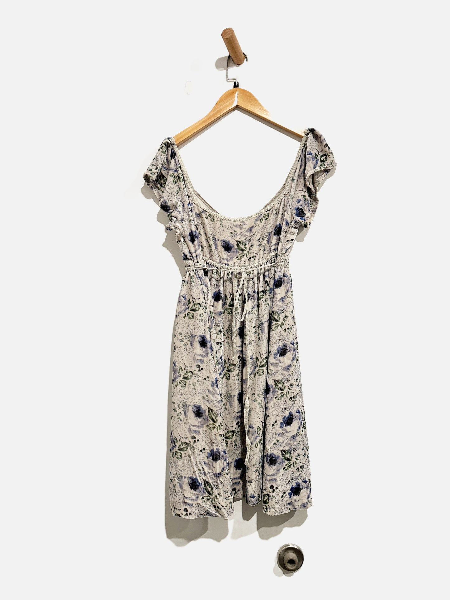 $$ Free People Gray Velvet Floral Mini Dress - 4
