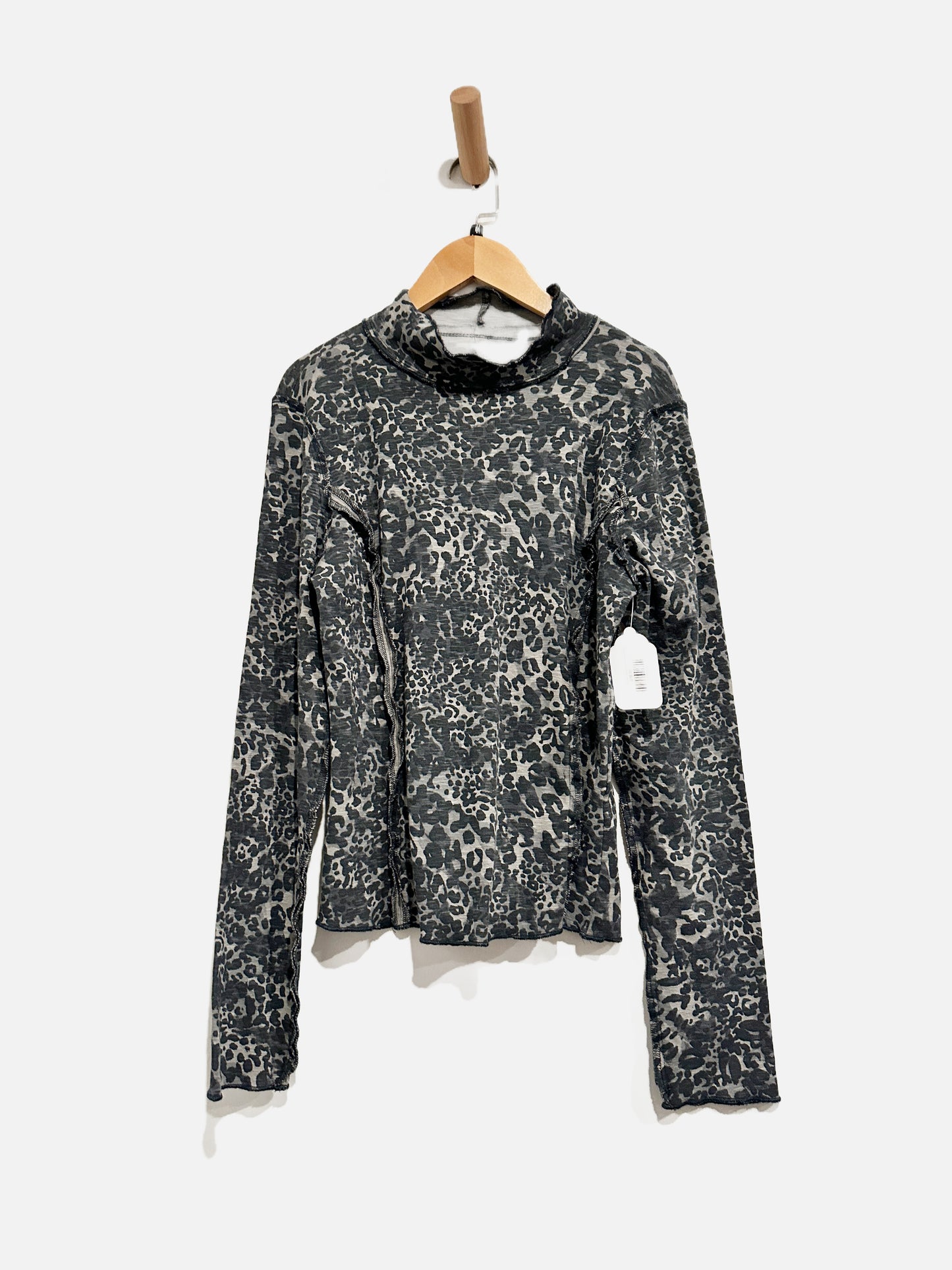 Anthropologie Pilcro Black Leopard Print Exposed Seam LS Top