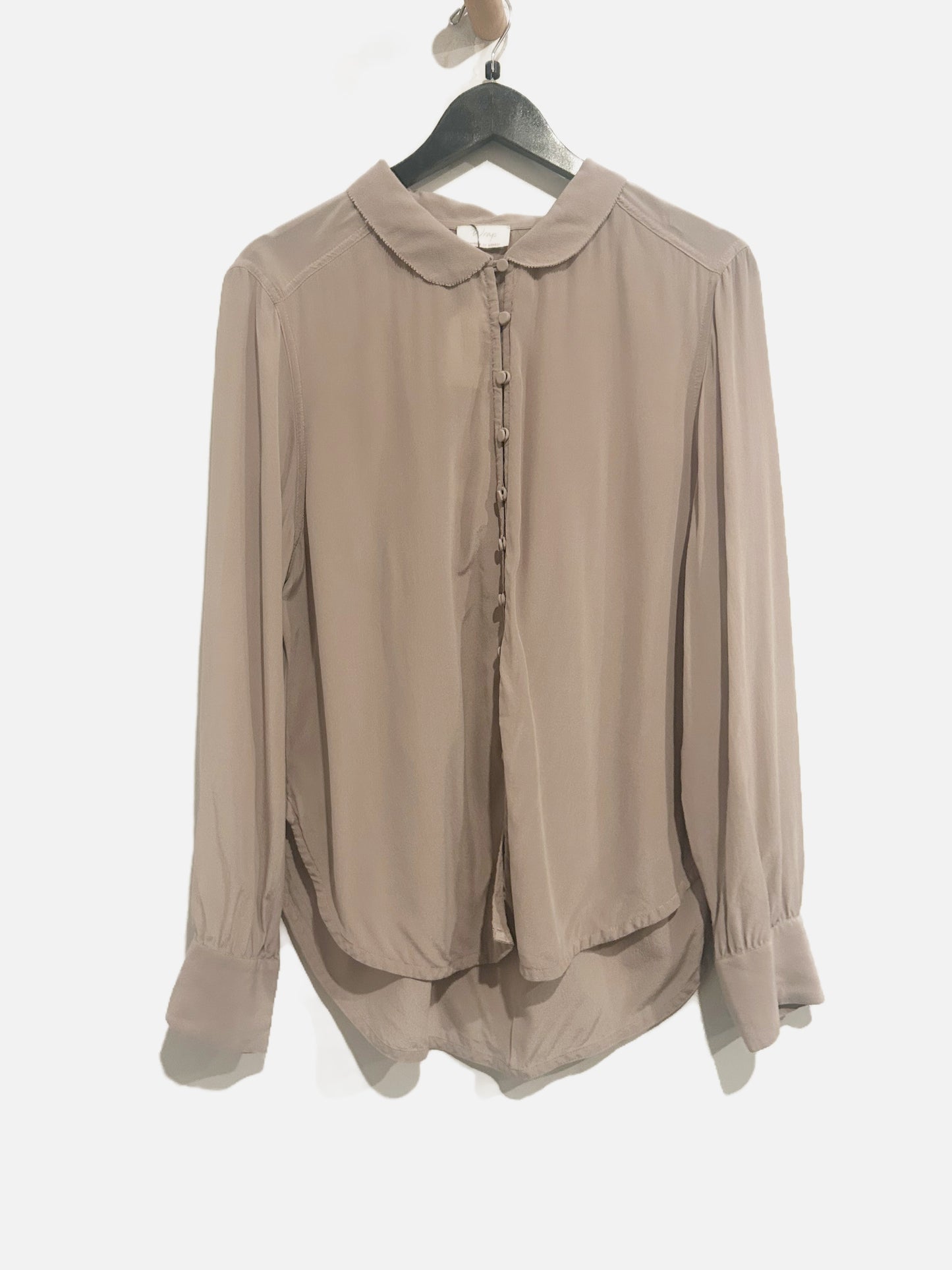 Wrap Brown Silk Button Down Blouse - 14