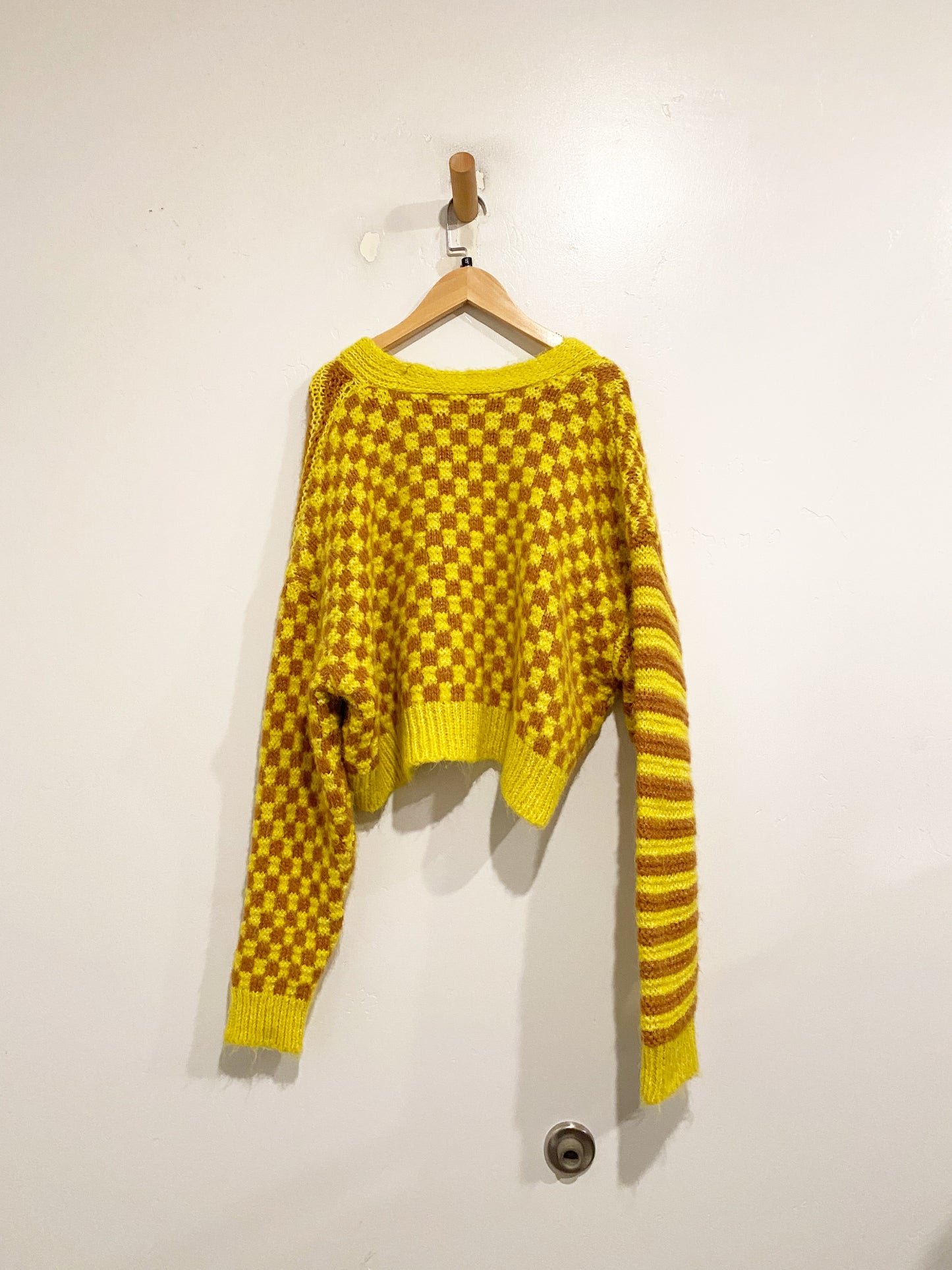 Zara Yellow and Brown Check Sweater- Small