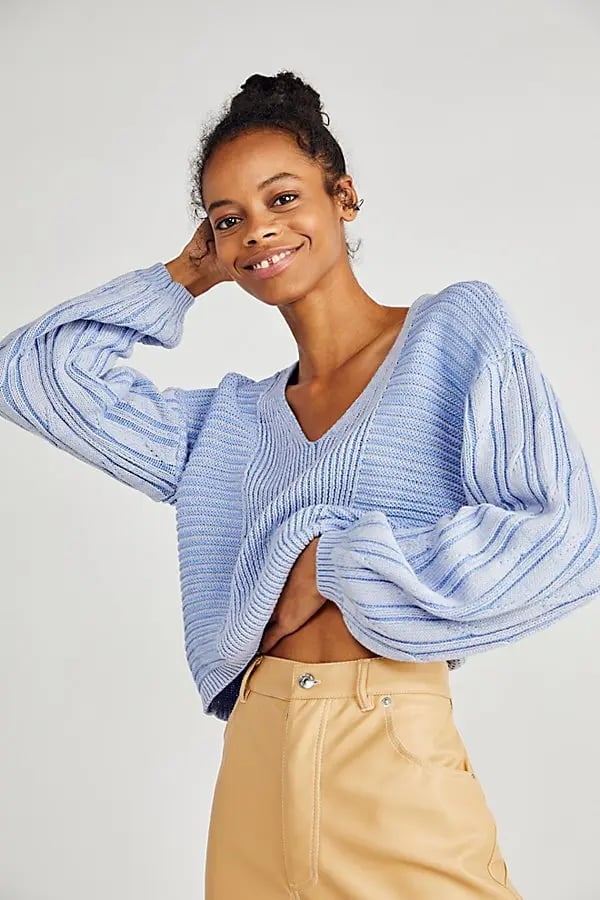Free People When it Rains Cable Knit Sweater - Small