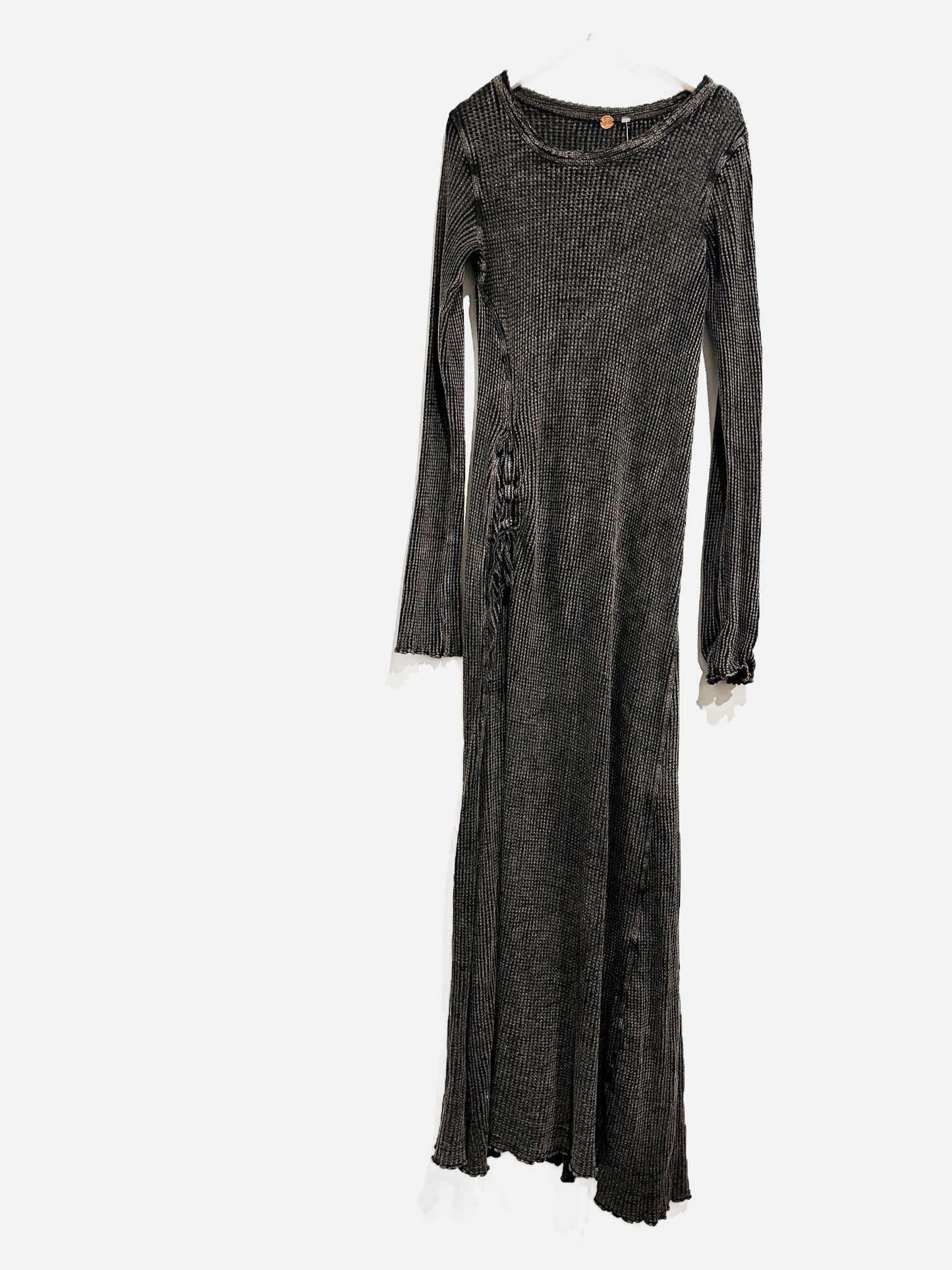 Free People One Natasha Thermal Gray Waffle Knit Maxi Dress - S/M