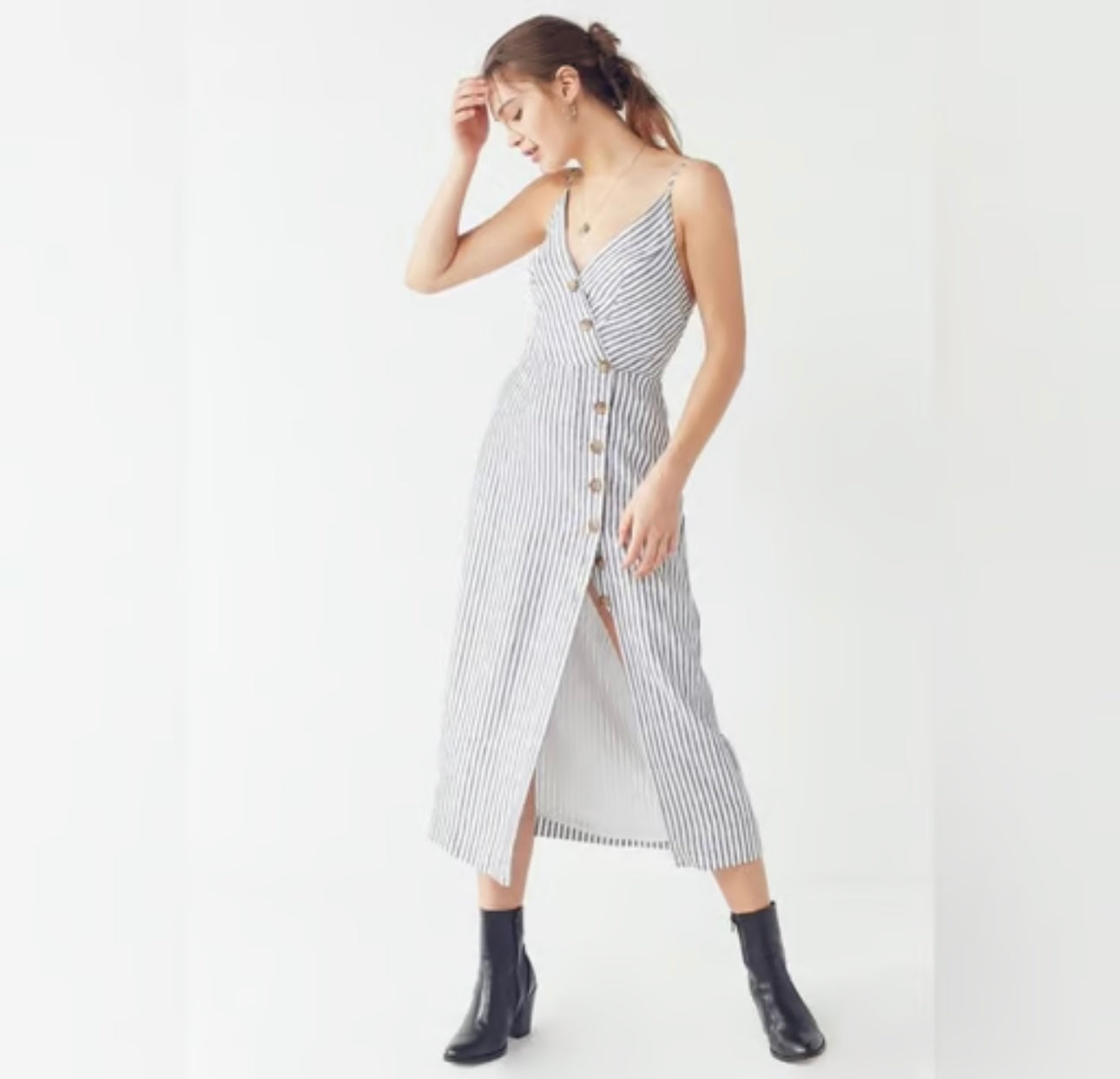 Urban Outfitters Gray and White Stripe Button Down Dress - Small