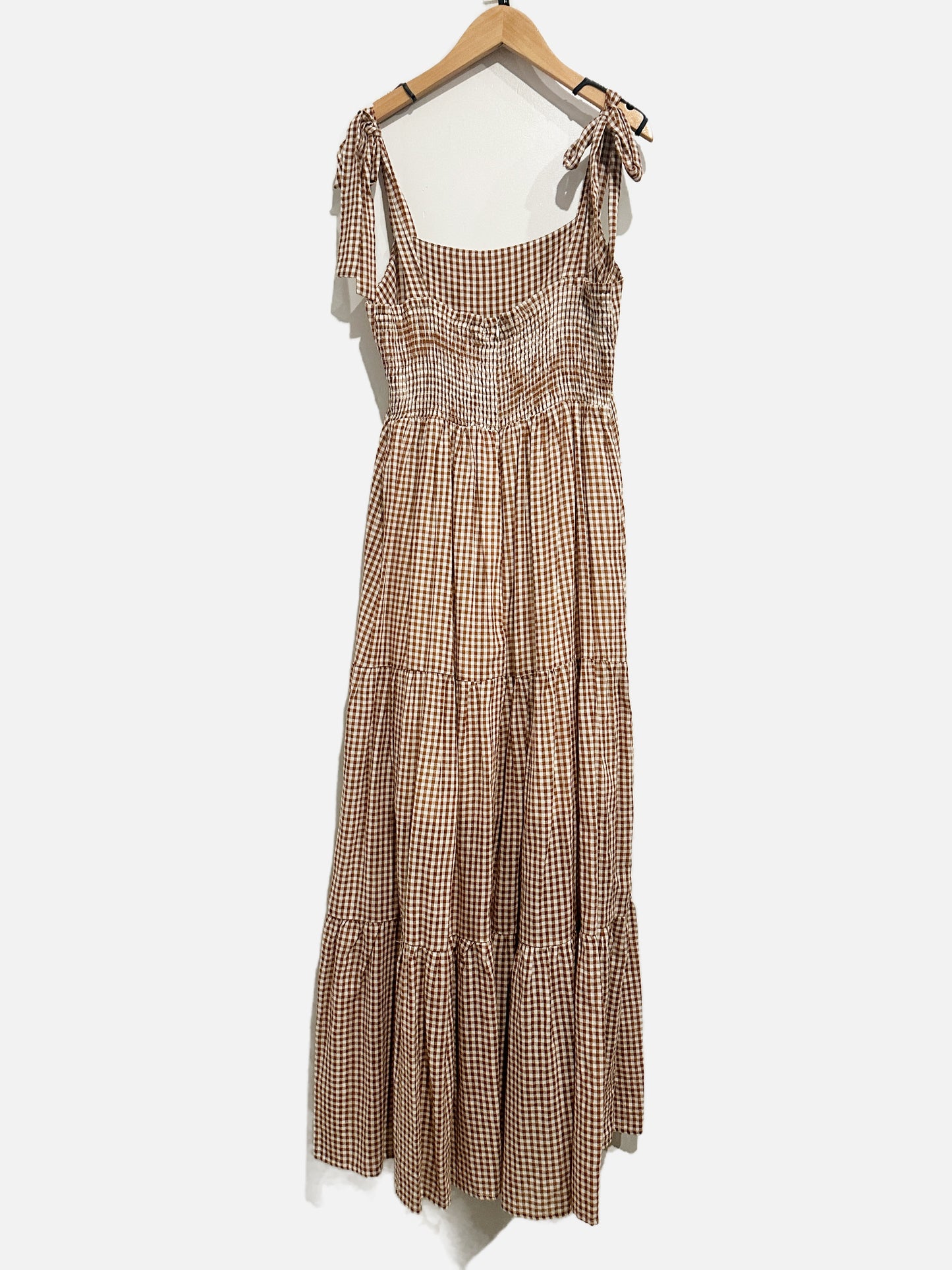 Crescent Brown Gingham Maxi Dress - Large