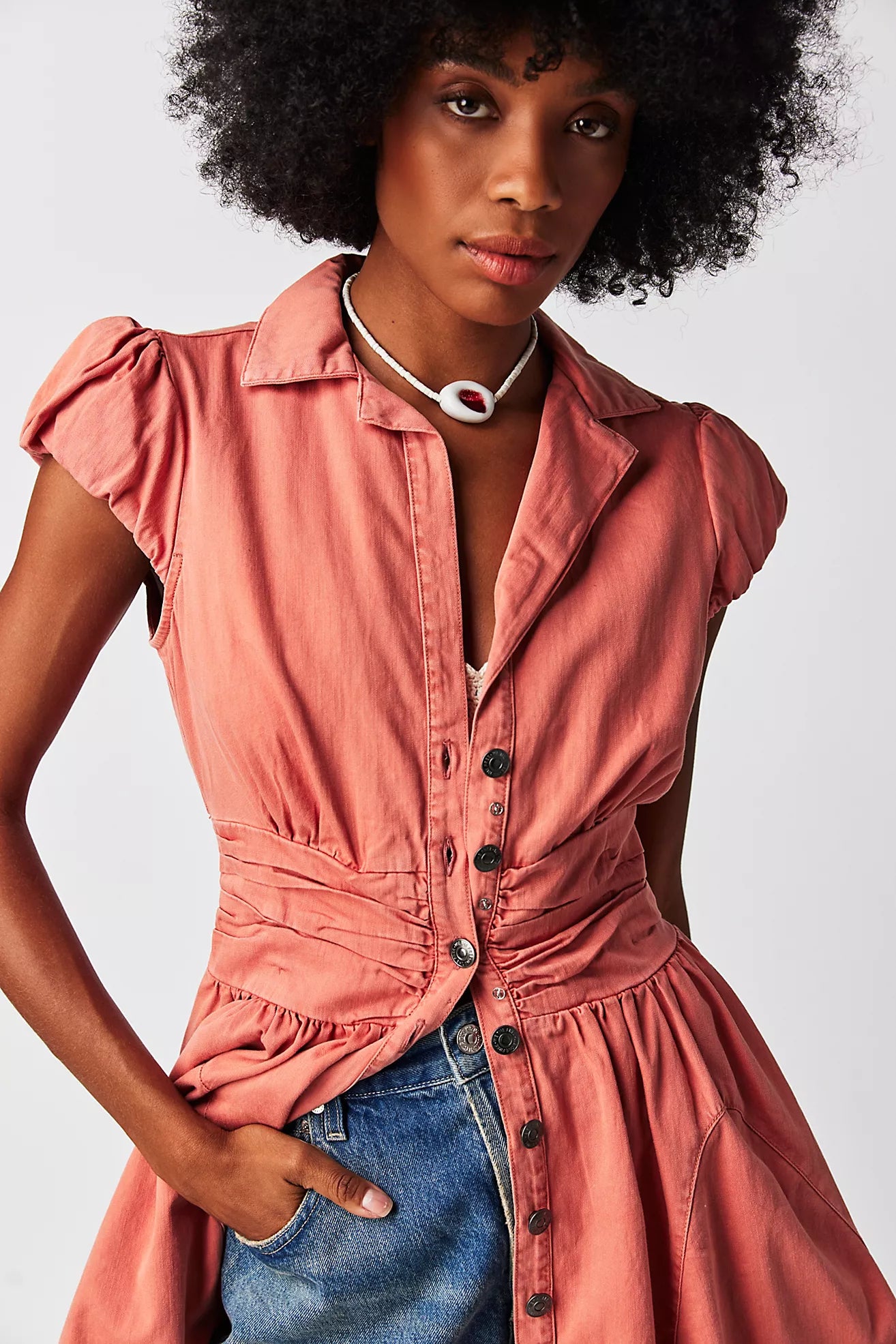 Free People NWT Chester Orange Button Front Mini Dress - Large
