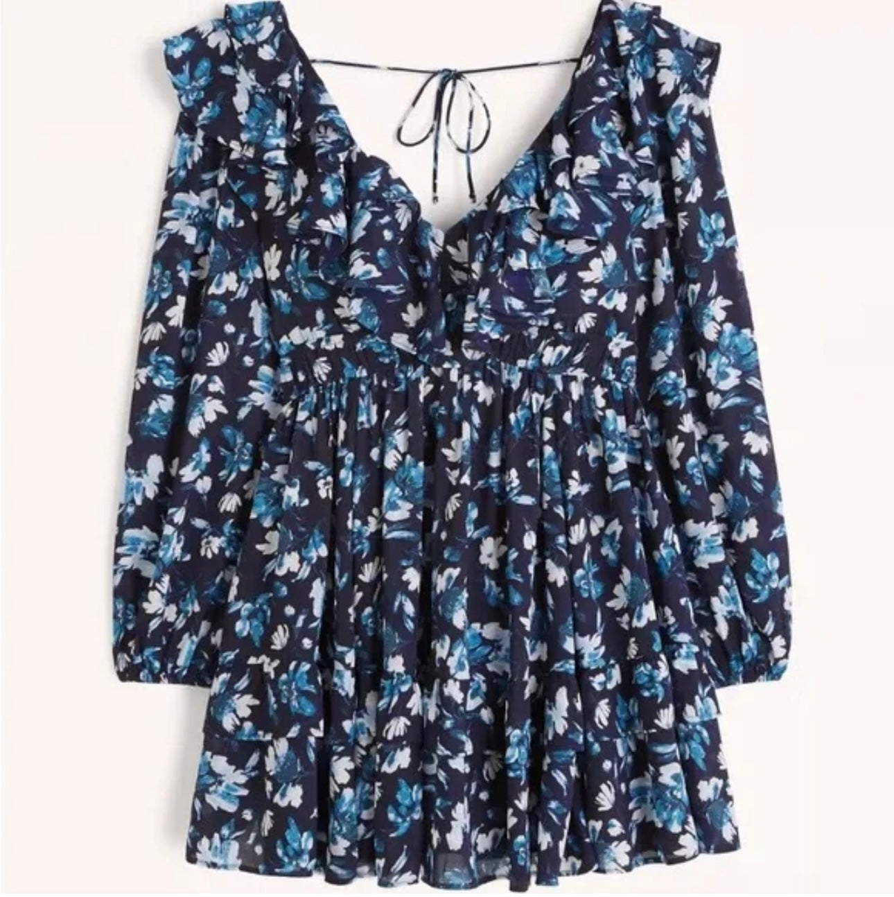 Abercrombie & Fitch Navy Floral Ruffle Mini Dress - XLT