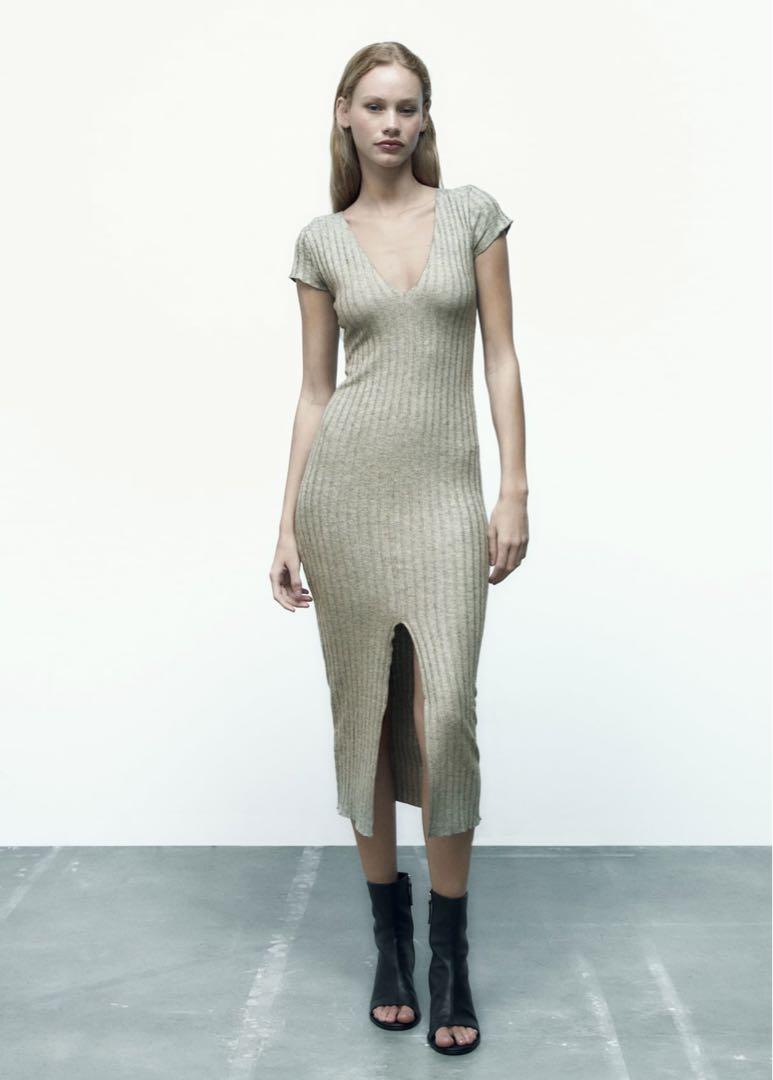 Zara Gray Knit Midi Dress - Medium