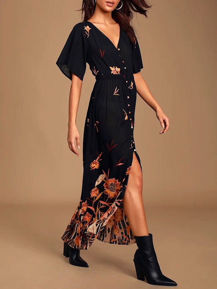 Billabong Black Floral Midi Dress - Medium