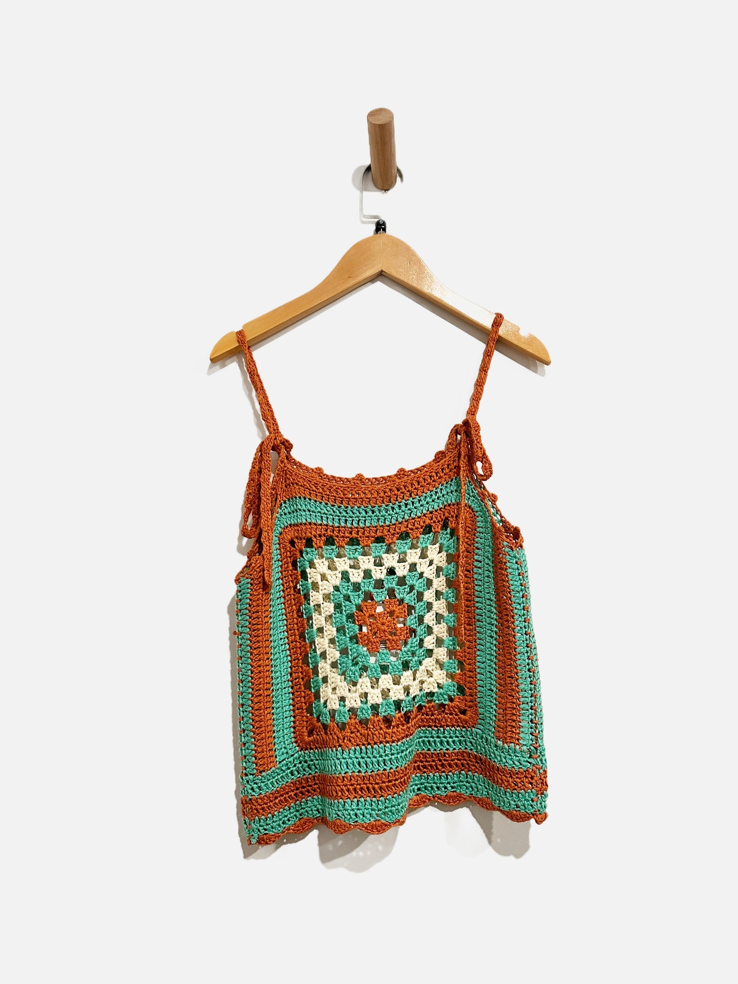 Stolen Hearts Brown/Teal/White Crochet Tank - S/M