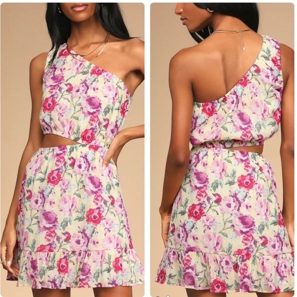 Lulus NWT Floral One Shoulder Dress Size XL