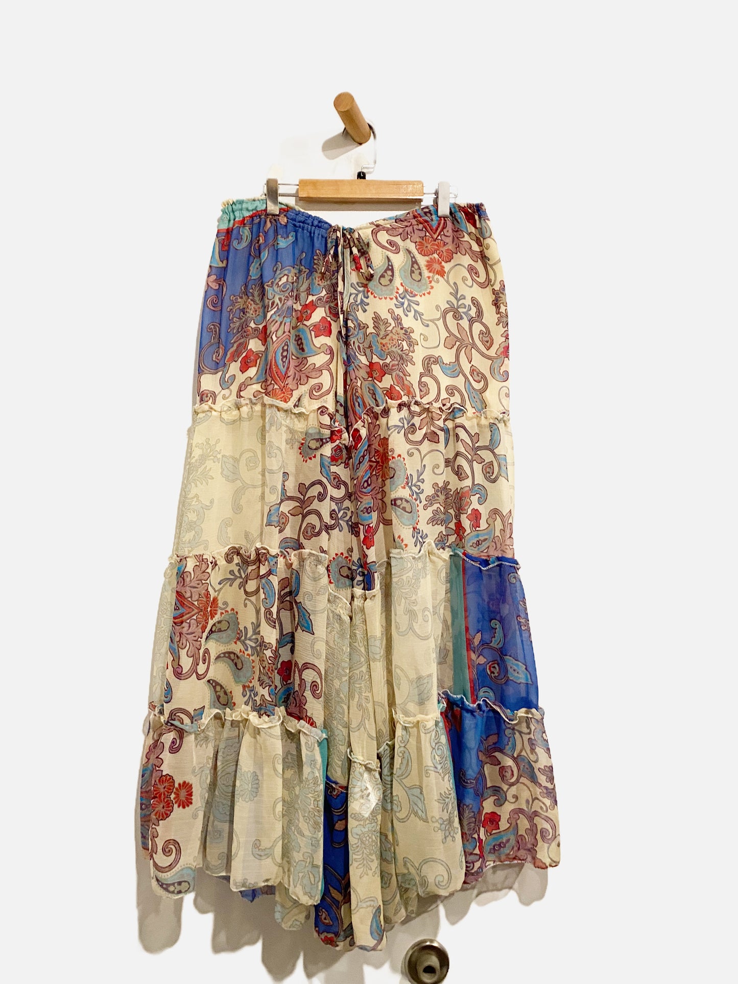 Z&L White/Blue Paisley Print Boho Pants - Large