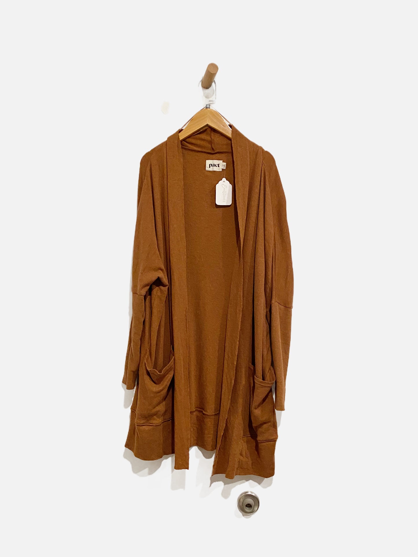 Pact 100% Tumeric Brown Organic Cotton Long Open Airplane Cardigan - S/M