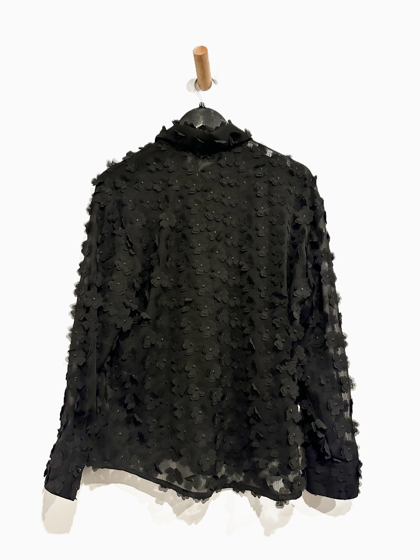 Zara NWT Black Floral Applique Button Down - Small