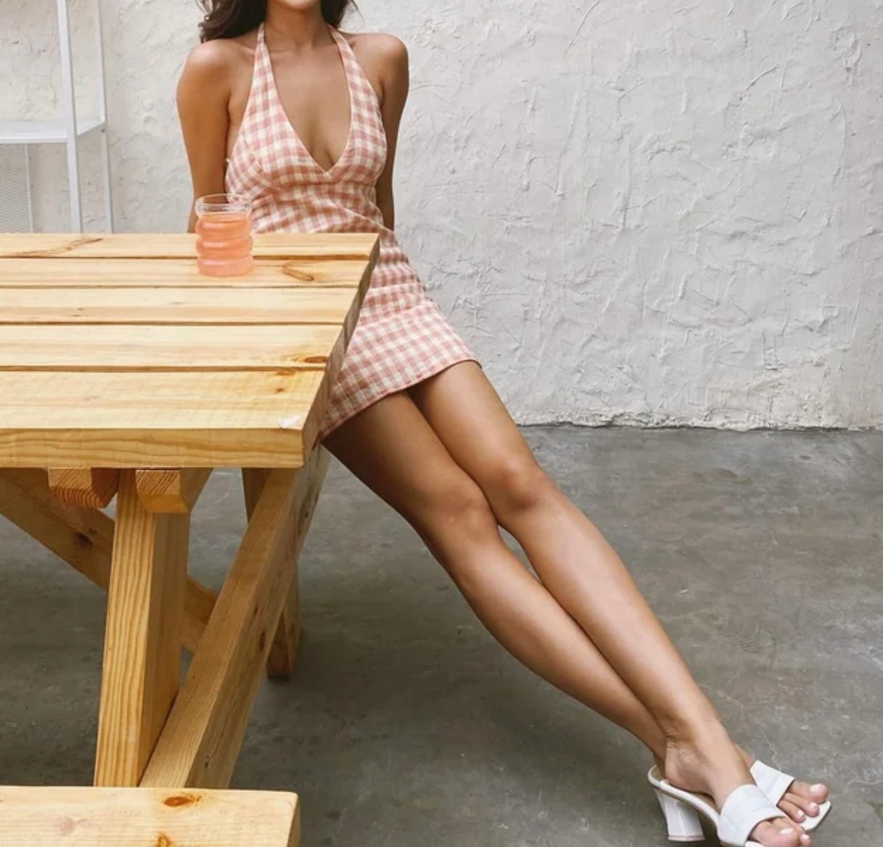 $$Zara Pink Plaid Halter Dress - Medium