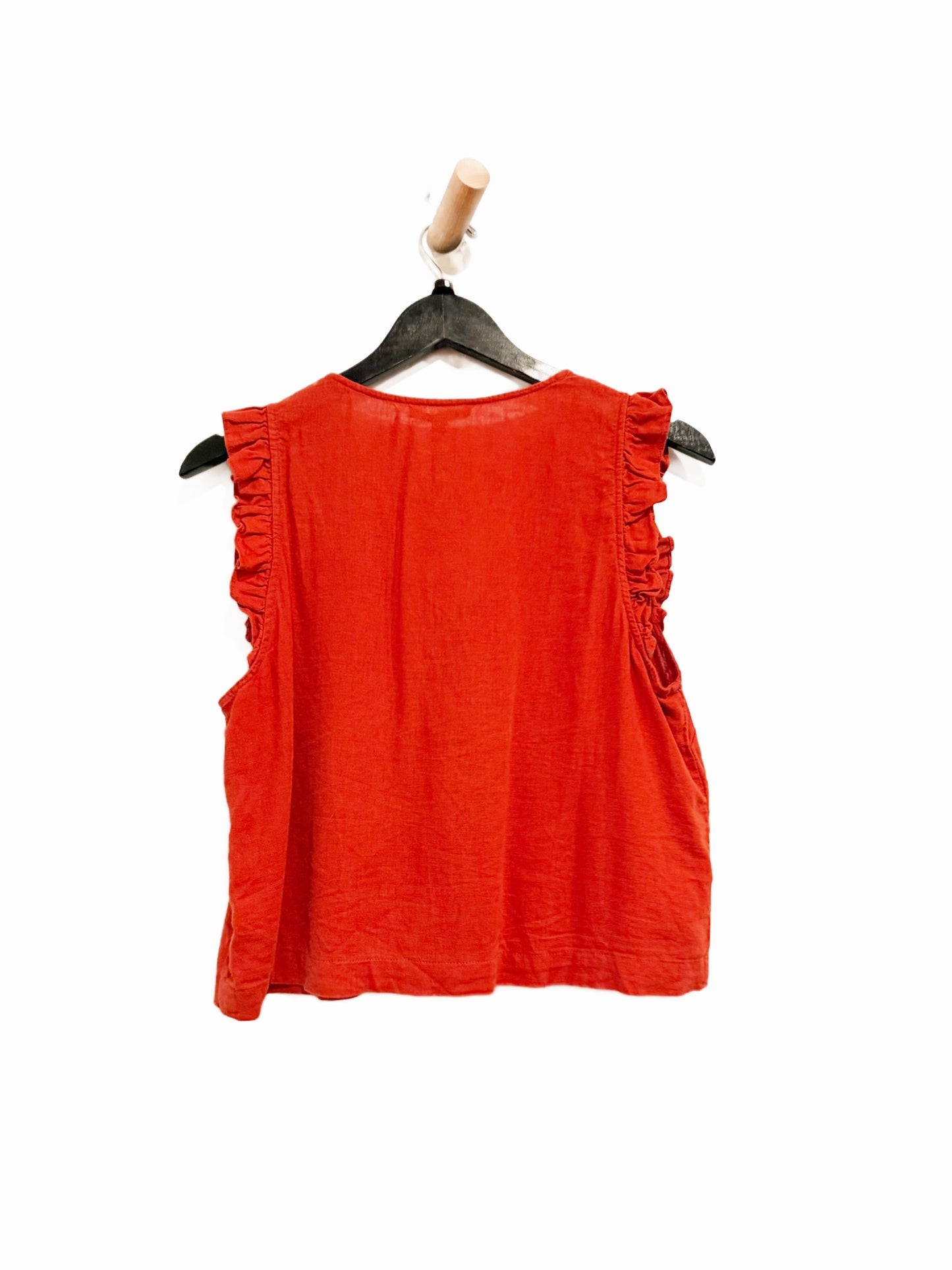 Madewell Linen-Blend Ruffle Button-Front Tank in Etruscan Clay - 4