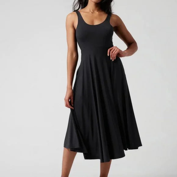 Athleta Santorini Black Midi Dress - Small