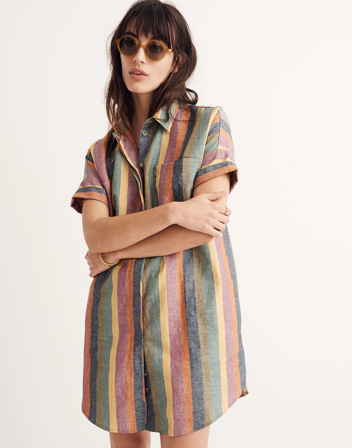 Madewell Rainbow Stripe Button Down Shirt Dress - Medium