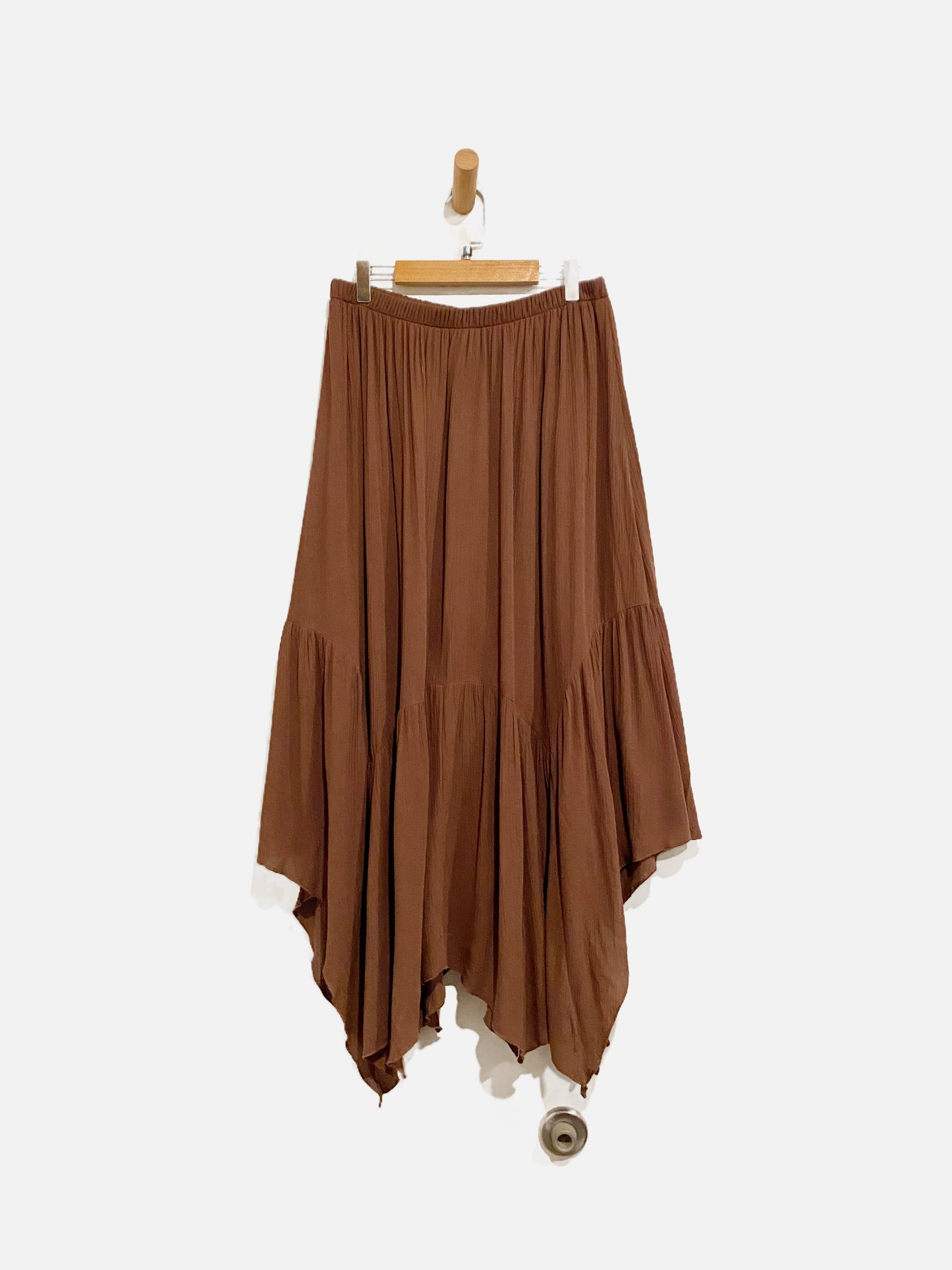 Originality Brown Handkerchief Hem Tiered Maxi Skirt - Medium