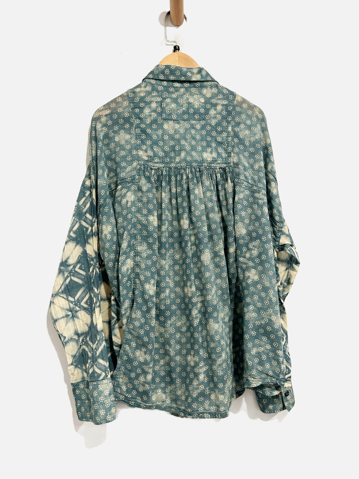 Free People Indigo Sunshine Blue Tie Dye Floral Button Down - Small