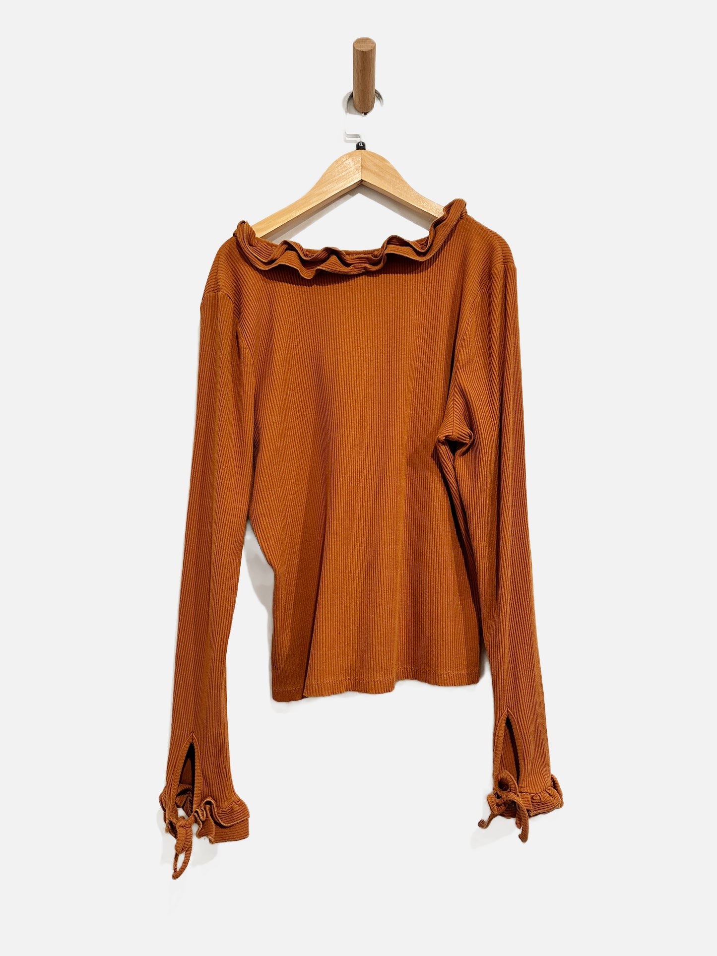 Maeve Orange Ribbed Ruffle LS - XL