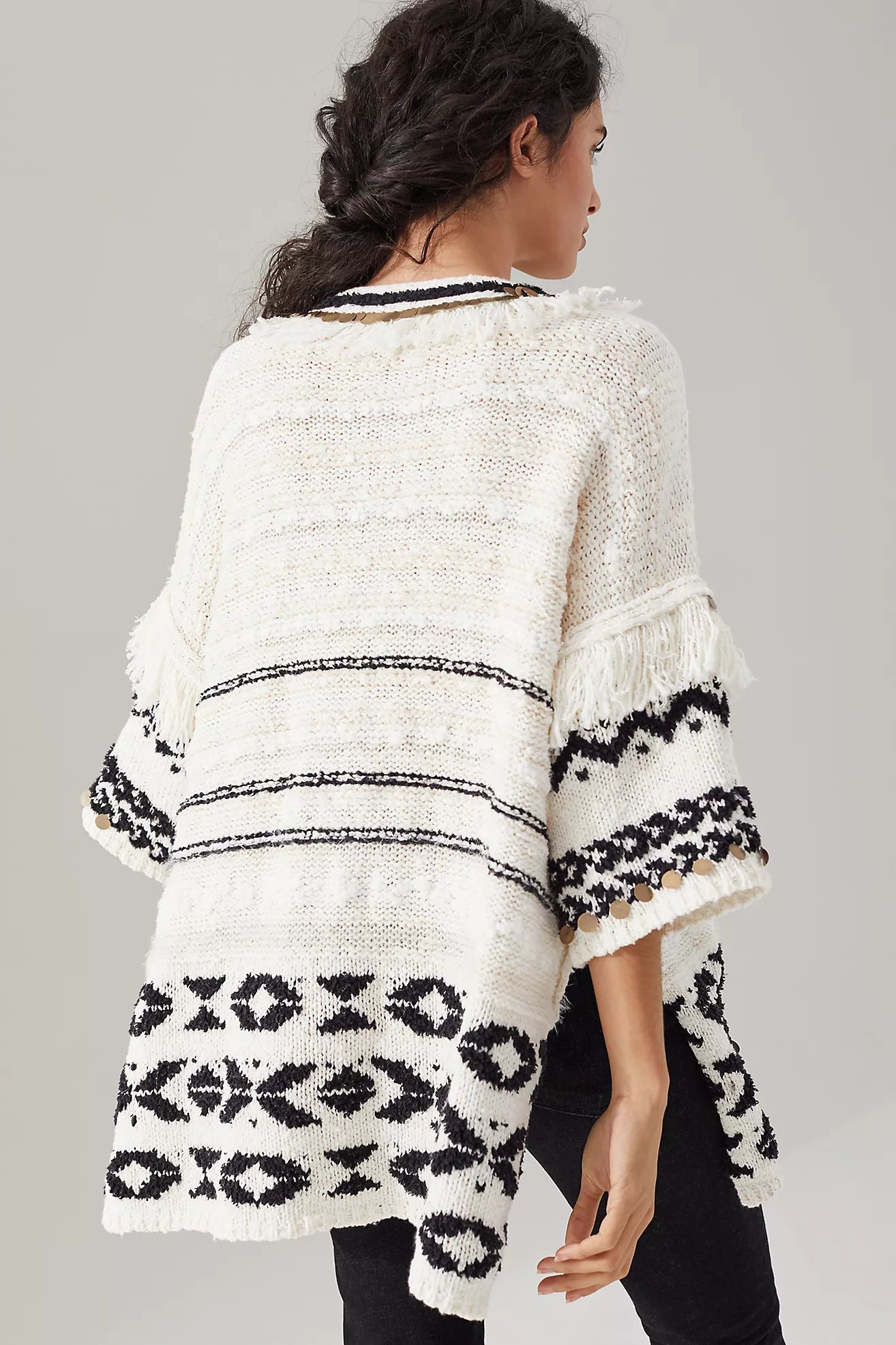 Anthropologie White and Black Pullover Fringe Sweater - XS/S