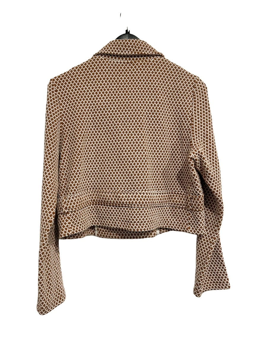 Anthropologie Maeve Cropped Knit Blazer in Brown Pattern - Medium