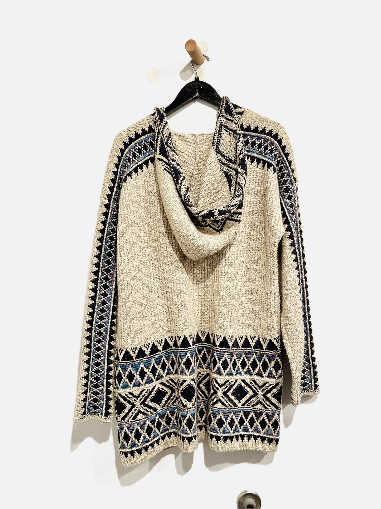 Lucky Brand Blue/Tan Aztec Print Hooded Cardi - Large