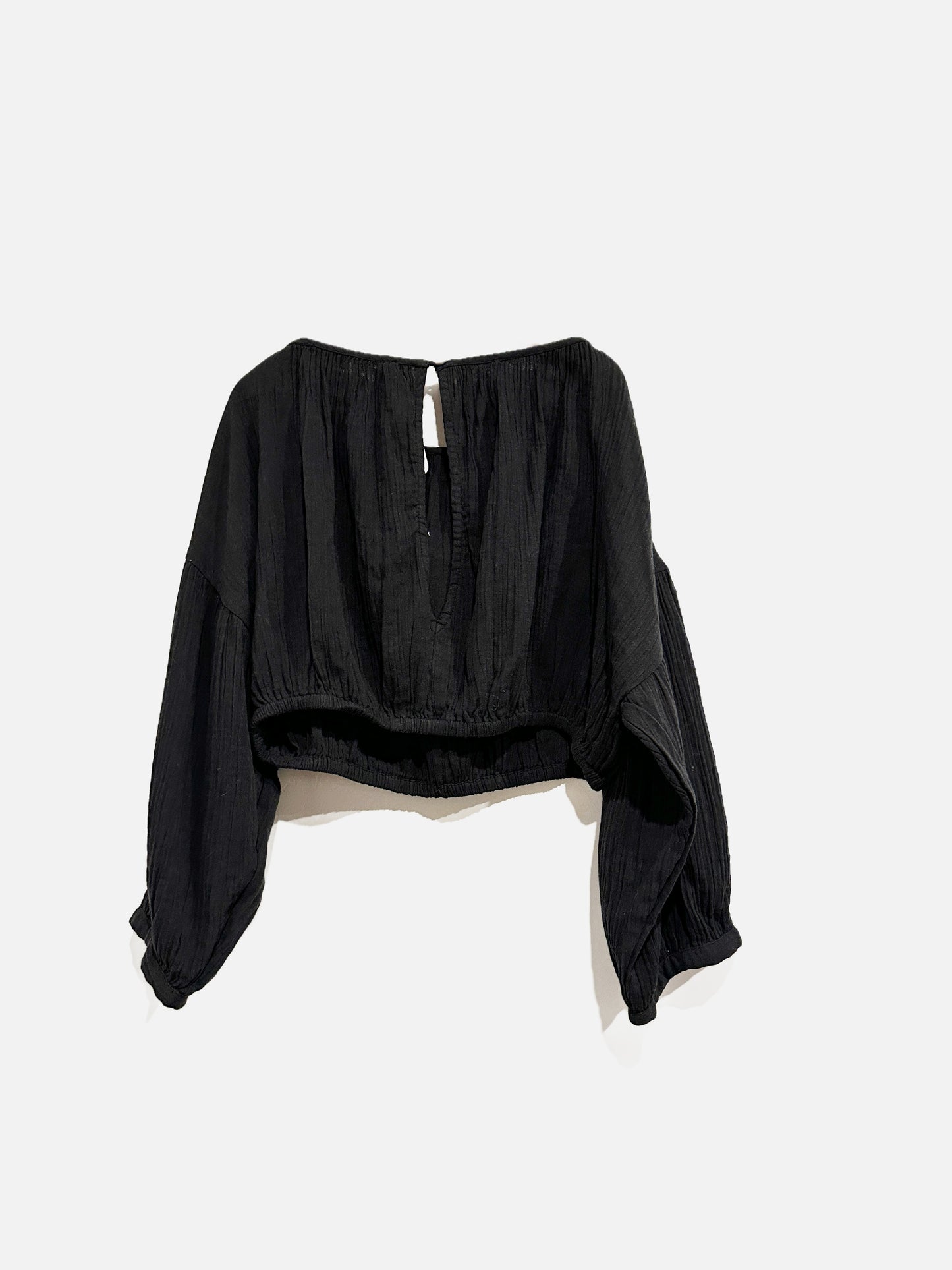 Free People Black Puff Sleeve Crop Top - Medium