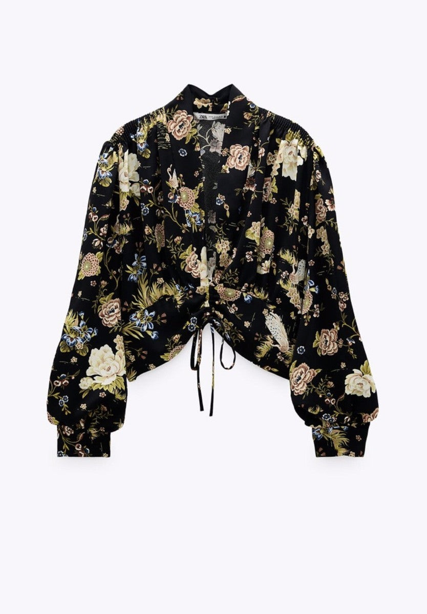 Zara Black Floral Blouse - Medium