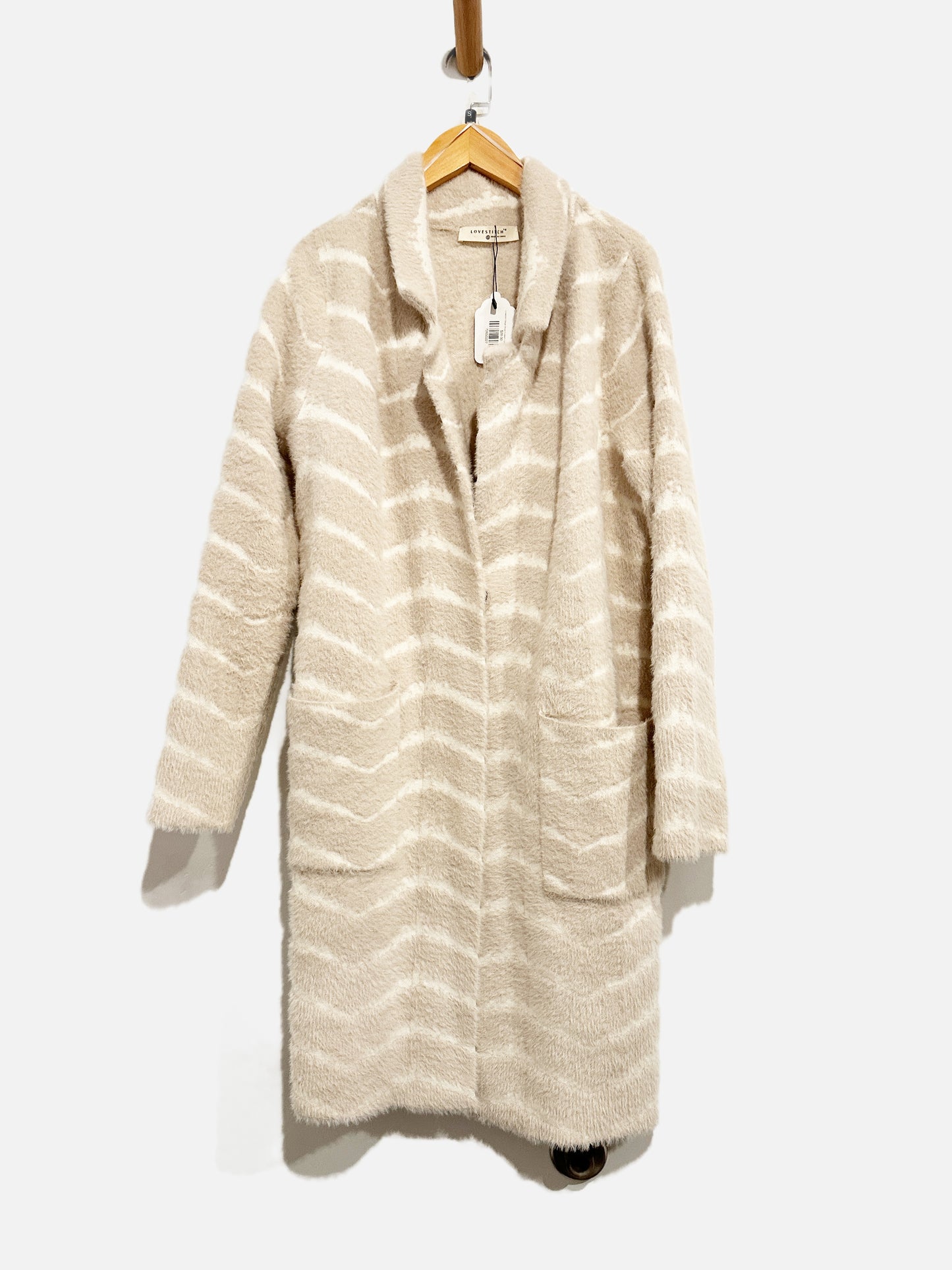 Lovestitch Beige Stripe Eyelash Long Cardigan - Small
