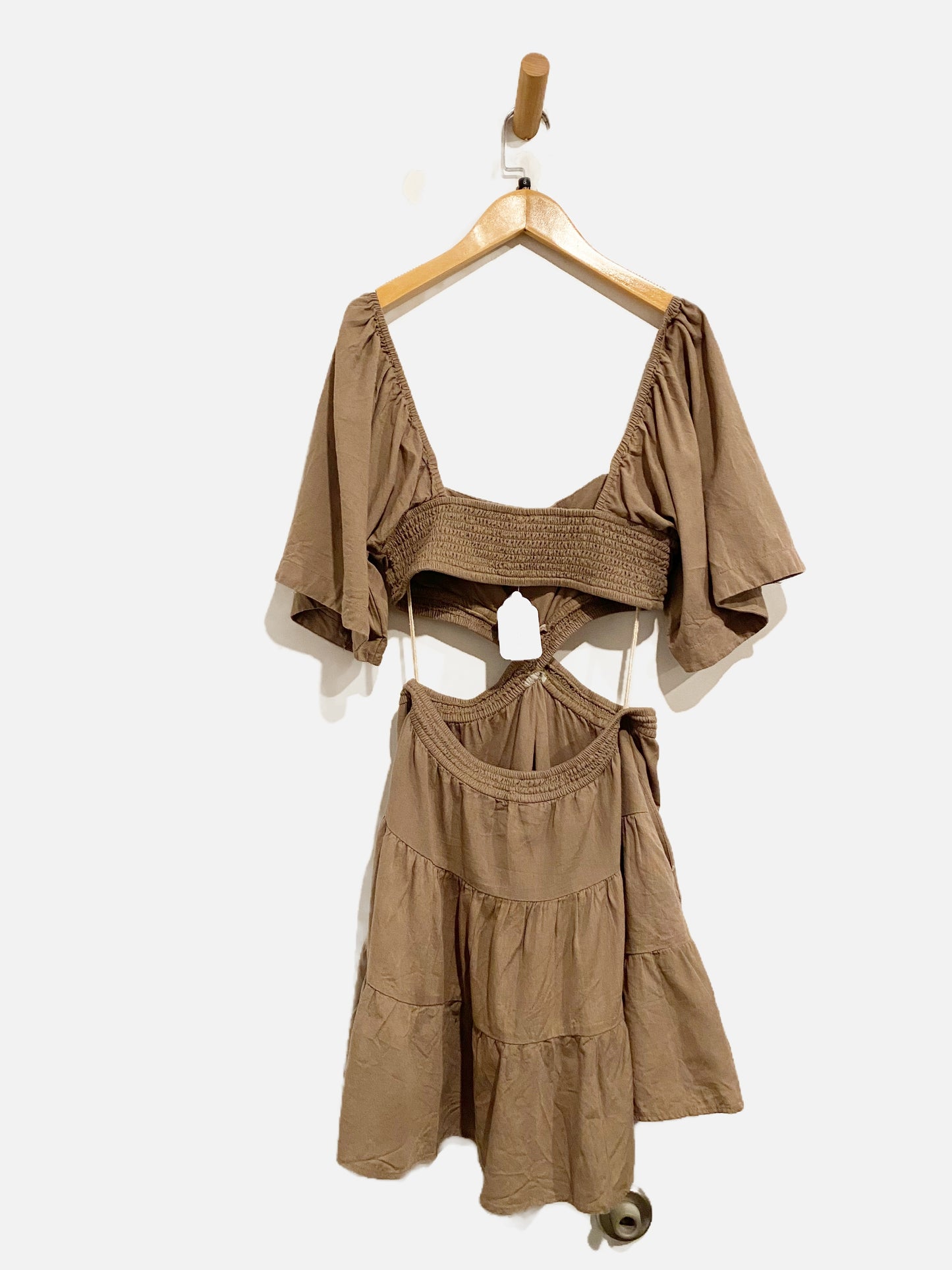 Free People Cross of Sunlight Brown Linen Cut Out Dress - Small
