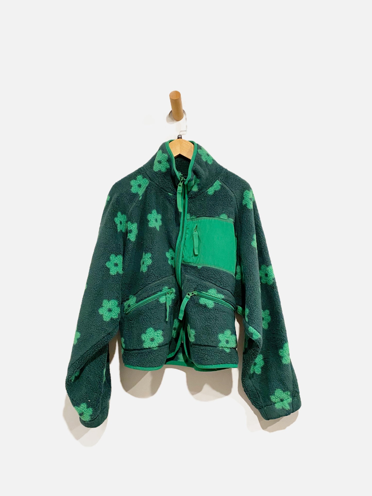 Urban Outfitters Green Floral Fleece Jacket - XS