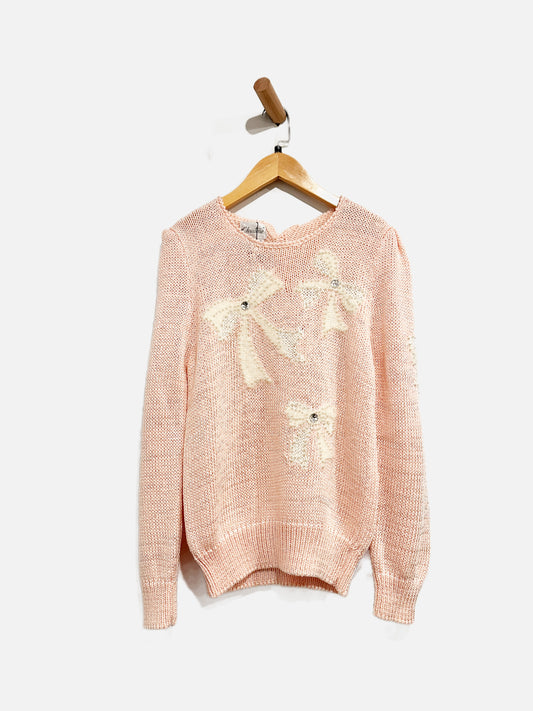 Christine Vintage Pink Bow Sweater - Small