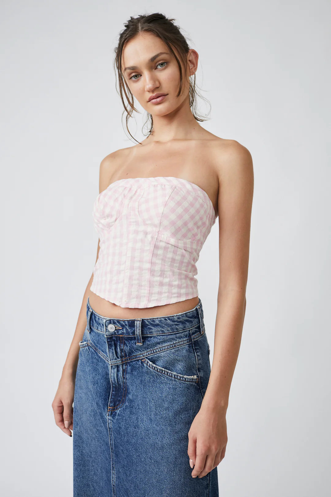Free People Pink Leilani Gingham Tube Top - Small
