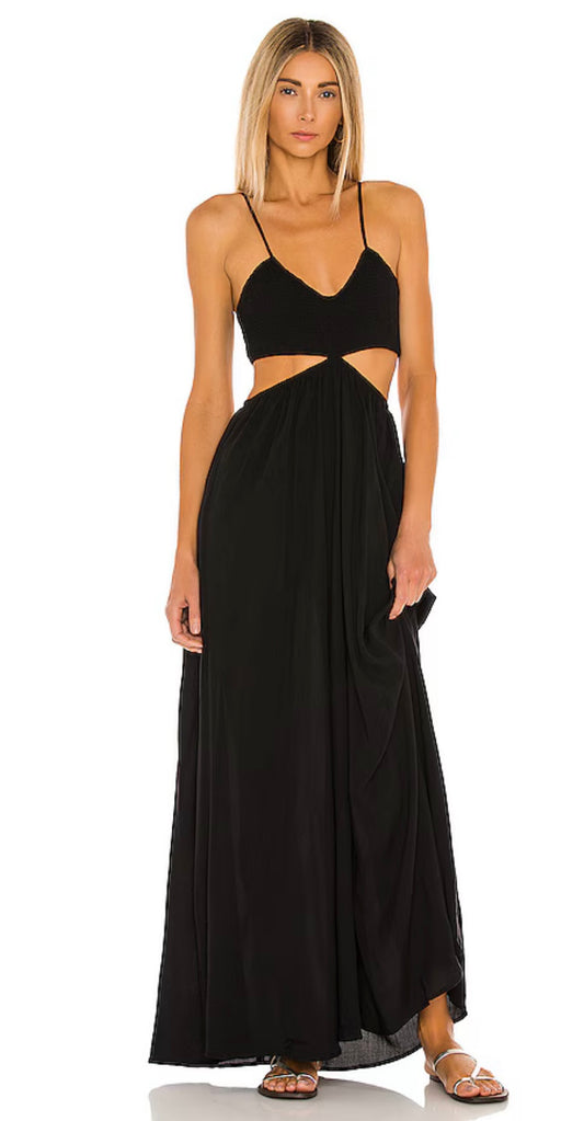 Indah Innocence Black Smocked Cut Out Dress - Medium