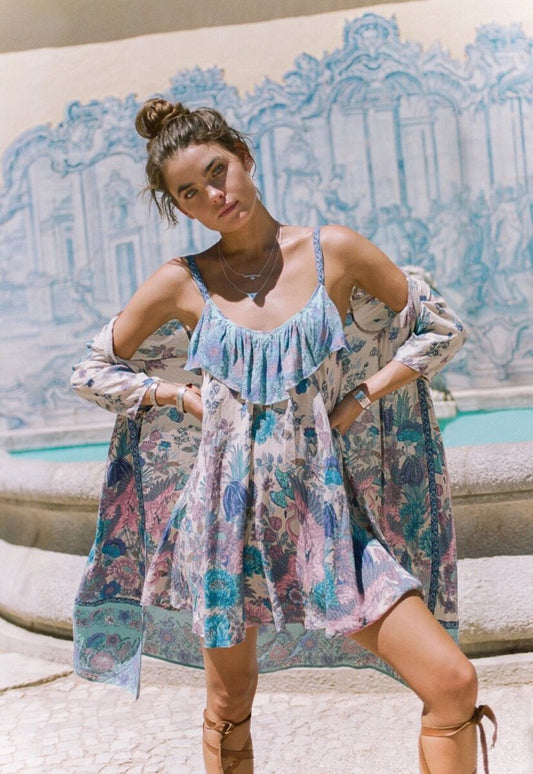 Spell & the Gypsy Blue Floral Mini Dress - Medium