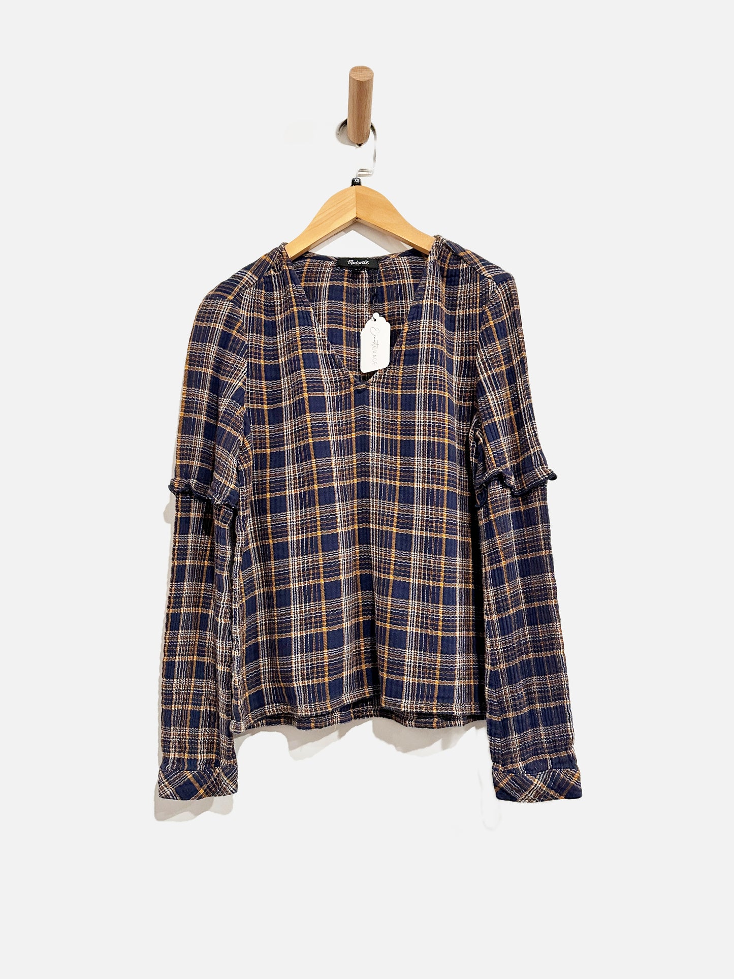 Madewell Navy Plaid Blouse - XS