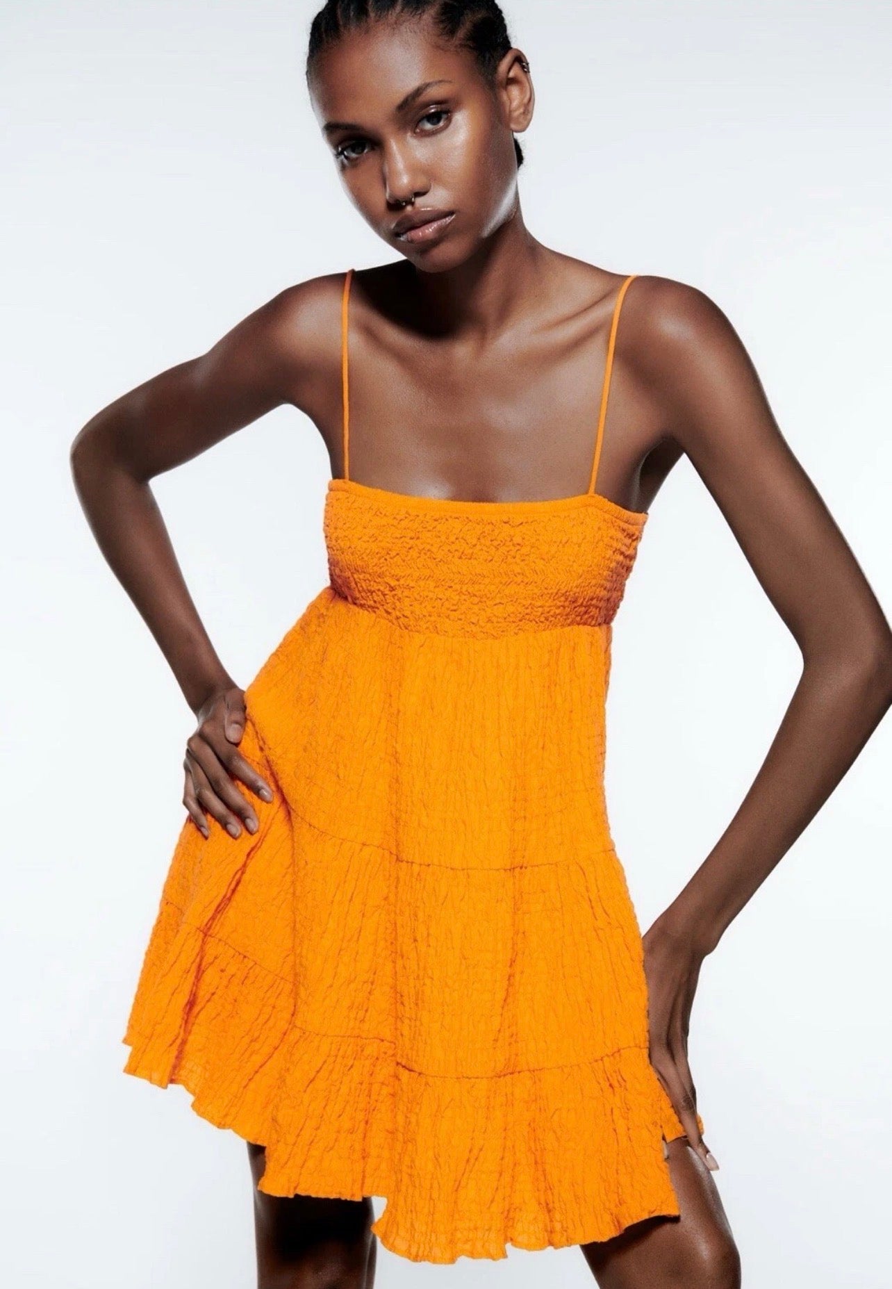 zara orange mini dress Textured Lace Second Hand First line-20 SIZE:1XS-2S-2M-1L
