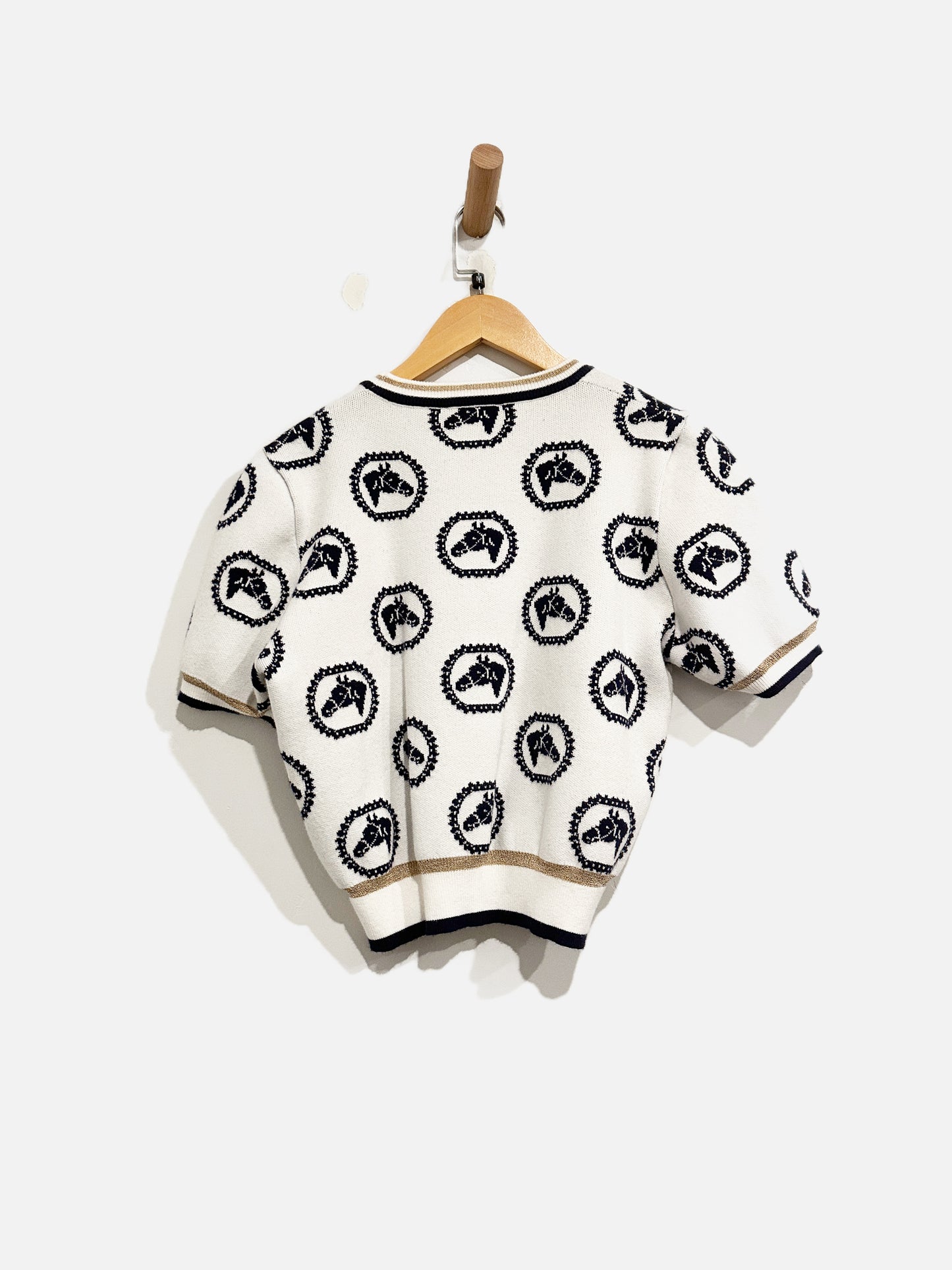 THML White and Navy Horse SS Sweater - Medium