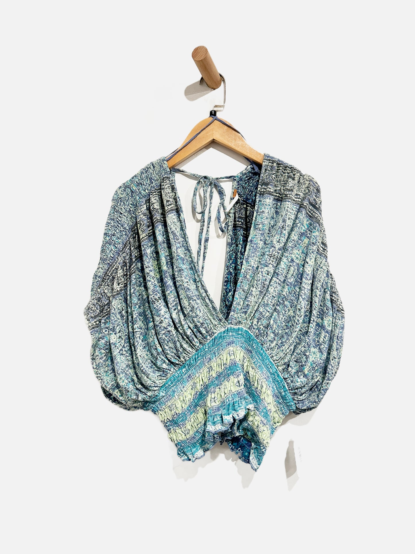 Free People Next Vacation Blue Smocked Top - Small