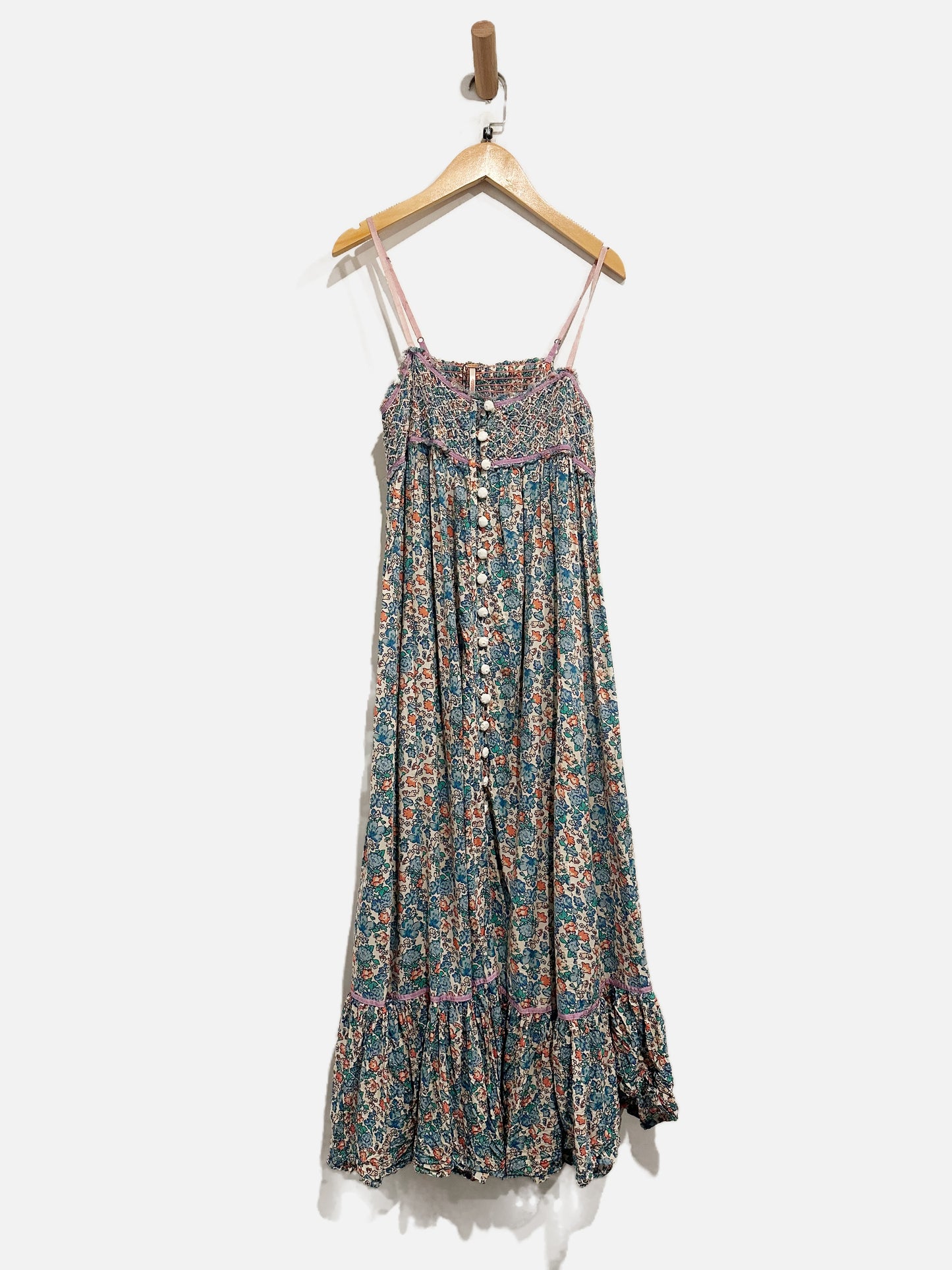 Free People Molly Jo Blue Floral Midi Dress - XS