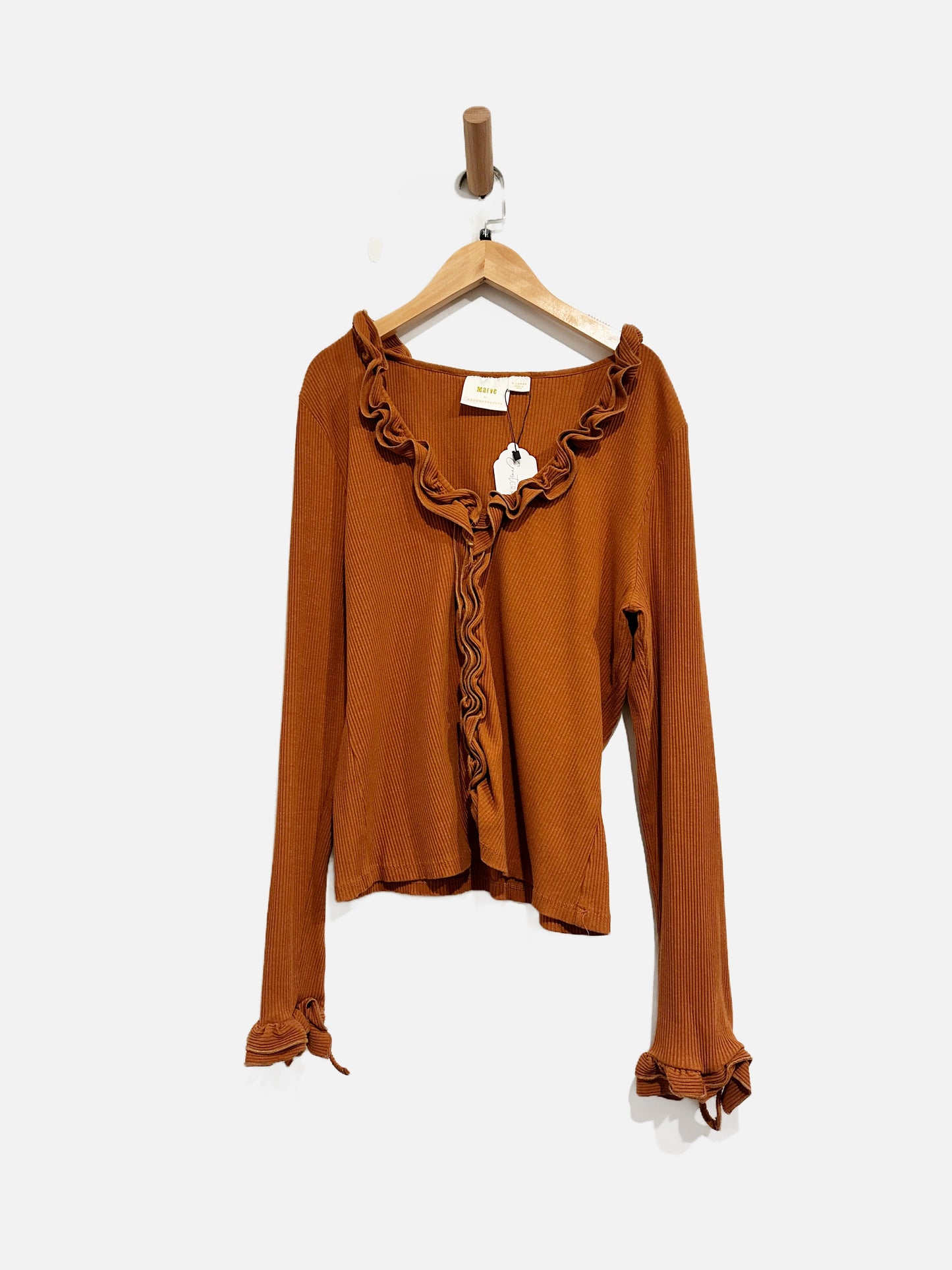 Maeve Orange Ribbed Ruffle LS - XL