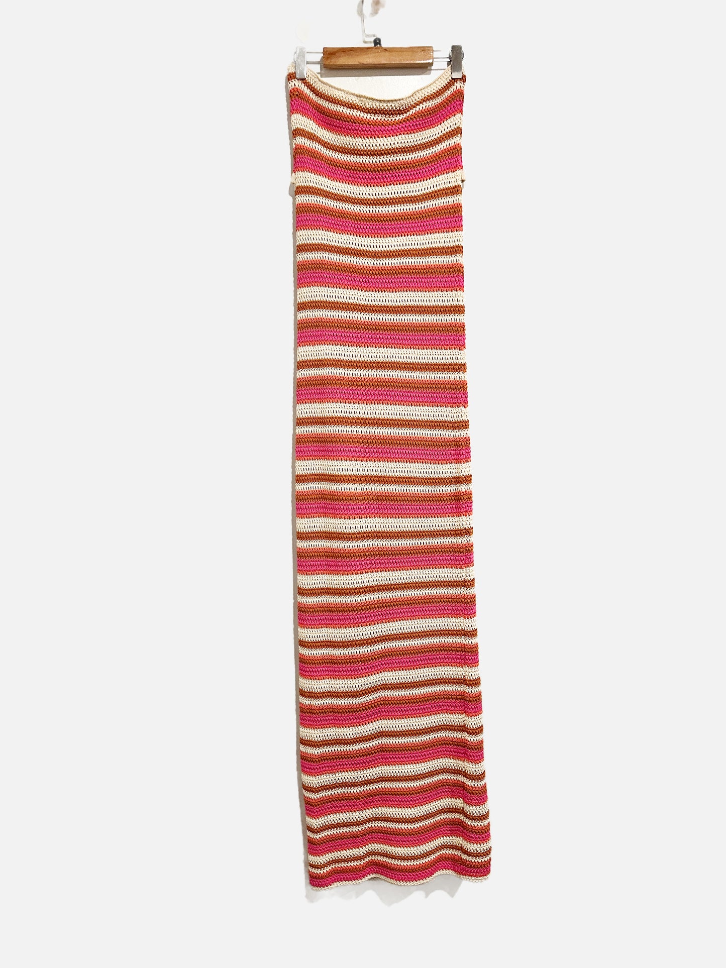 French Quarter Pink Stripe Crochet Halter Dress - Large